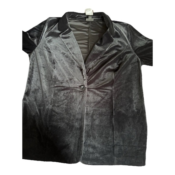 J Jill Wearever Black Velvet Knit Blazer L Classic Whimsigoth Old Money Glam - Picture 8 of 16